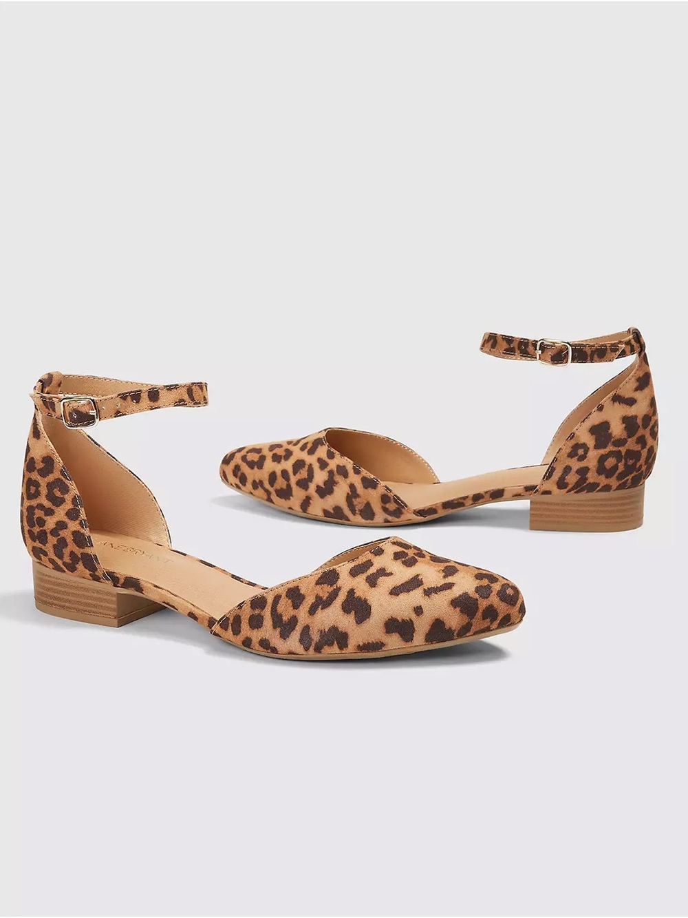 Lane Bryant Leopard Print Ankle-Strap Flats in Tan and Brown